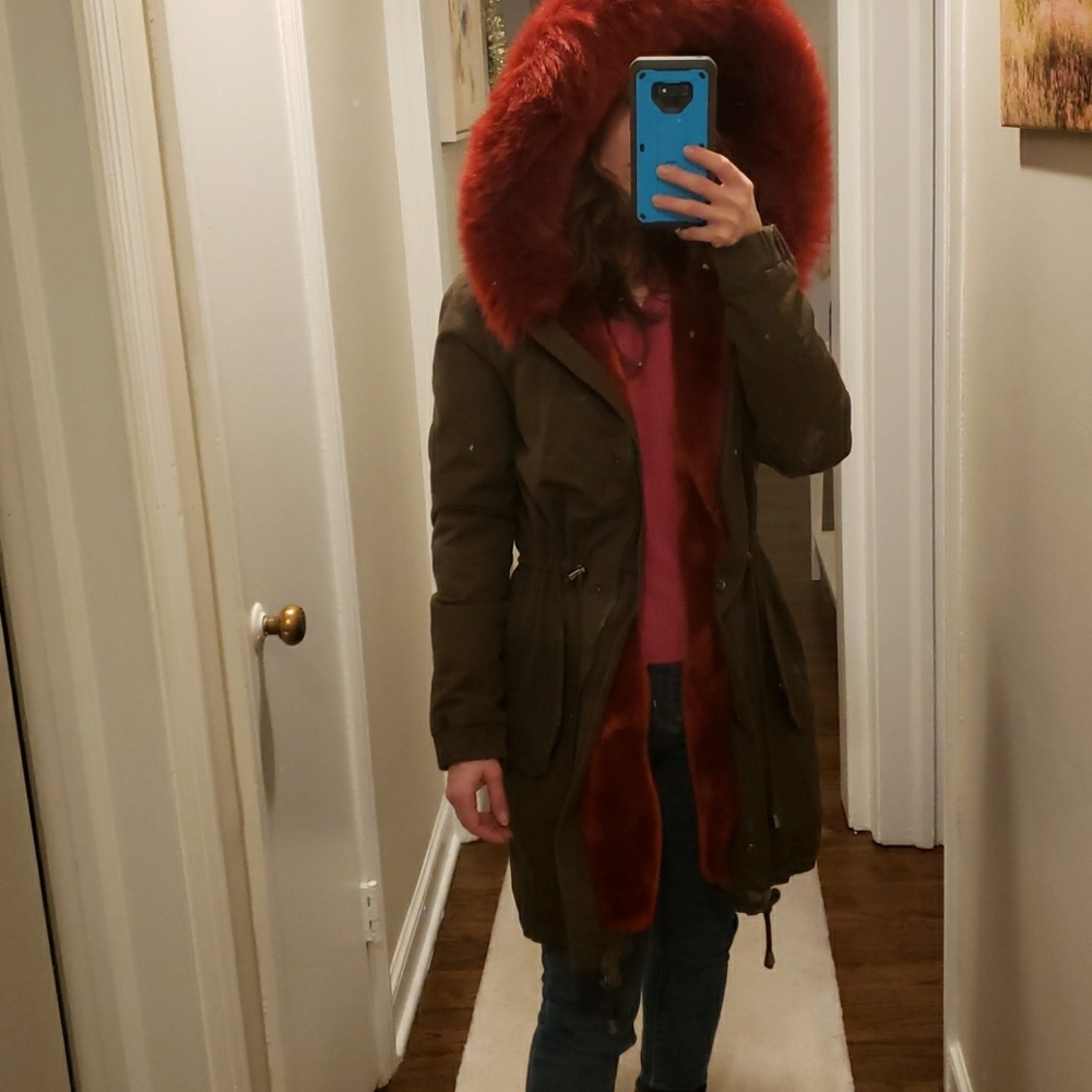 Faux full fur hood parka coat